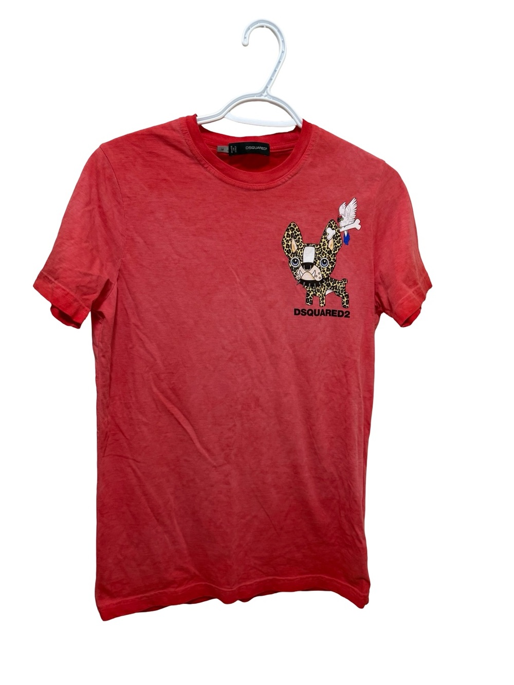 DSQUARED2 Red Short-Sleeve Tee with Leopard Bulldog Graphic